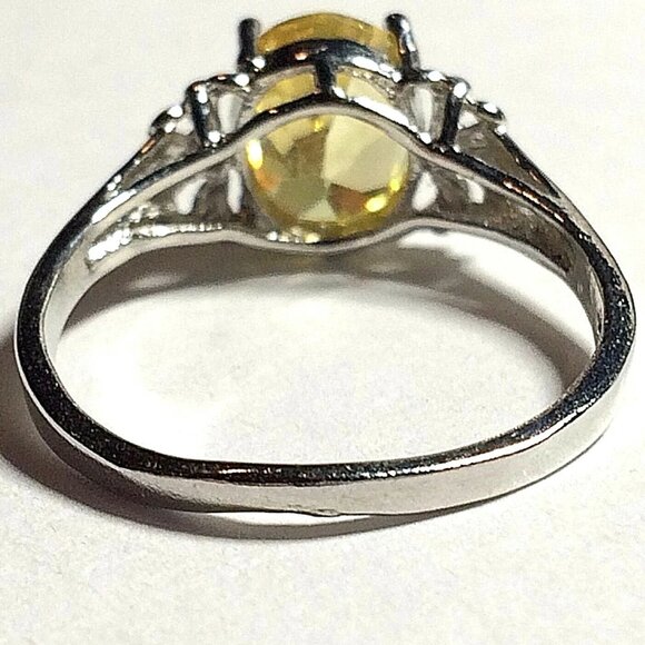 Sterling Silver Fleur de Lis Solitaire Ring Size 7 Canary Yellow Cubic Zirconia - Picture 6 of 10